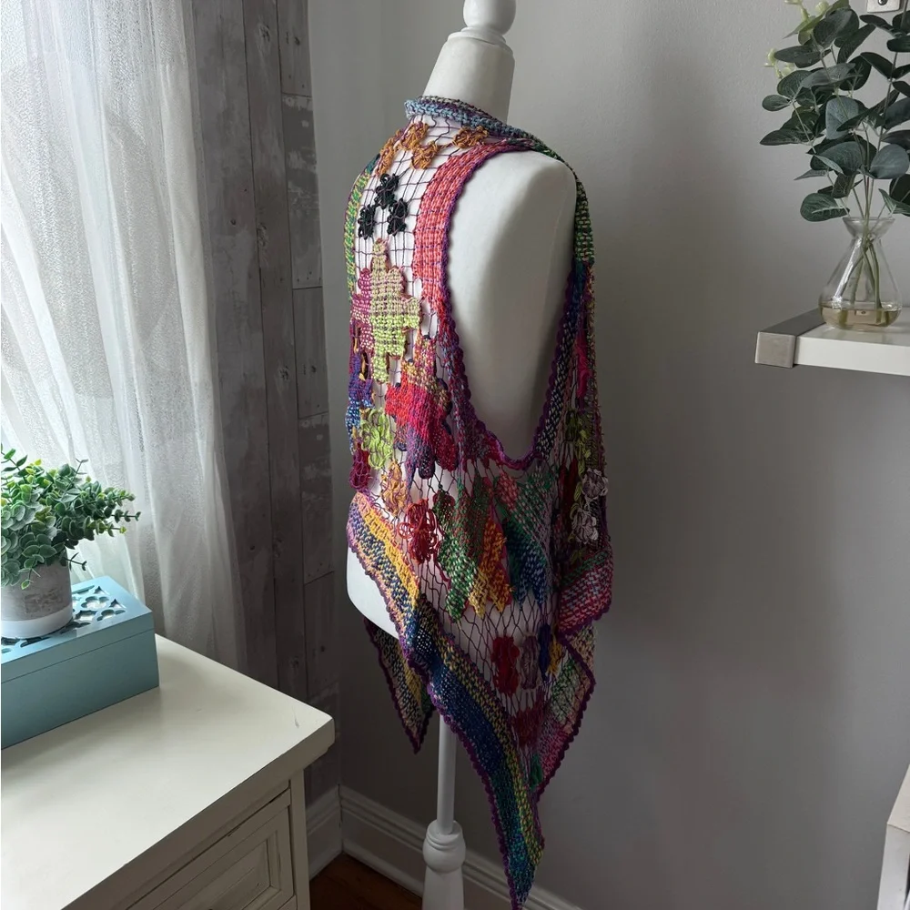 Boho multi-coloured knitted crochet vest top - Picture 2 of 4